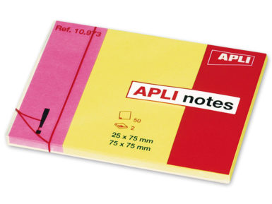 Papīrs piezīmēm APLI 25x75mm+75x75mm pink+yellow