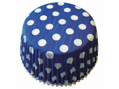 Baking cup 50x25mm Dots white on blue 60pcs blister