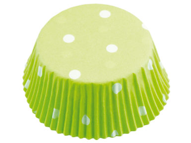 Baking cup 50x25mm Dots white on lime 60pcs blister