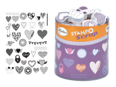 Stamp Aladine Stampo Scrap 35pcs Hearts + ink pad black