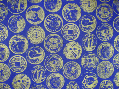 Lokta Paper 51x76cm Coin Gold on Blue