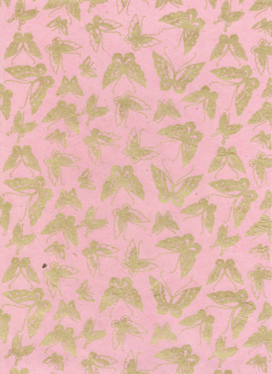 Lokta Paper A4 Butterfly Gold on Pink