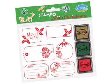 Zīmogs Aladine Stampo Christmas 6gab. Labels + zīmoga spilventiņš (3gab.) blisterī