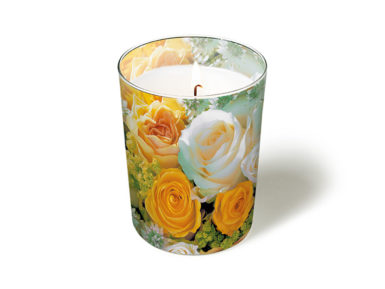 Candle with glass d=8.5cm h=10cm Bouquet of Roses