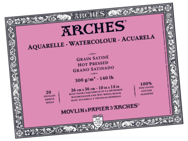 Watercolour pad Arches 300g 26x36cm 20 sheets glued sides hot pressed