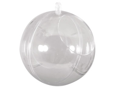 Plastic ball d=10cm crystal 2 parts with cut-out d=6cm