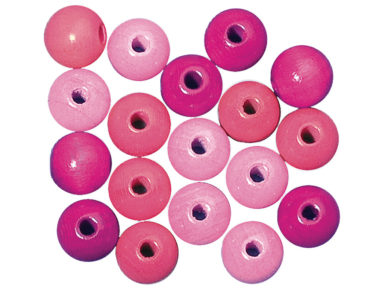 Karoliukai mediniai 12mm 32vnt. pink colours