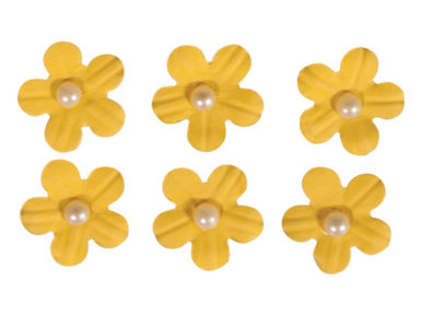 Rokdarbu aksesuāri no papīra Rayher ziedi pašlīmējošs ar pērļu pusītēm 20gab. dzeltena