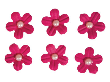 Rokdarbu aksesuāri no papīra Rayher ziedi pašlīmējošs ar pērļu pusītēm 20gab. rozā