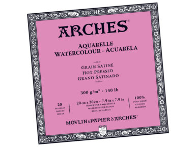 Watercolour pad Arches 300g 20x20cm 20 sheets glued sides hot pressed