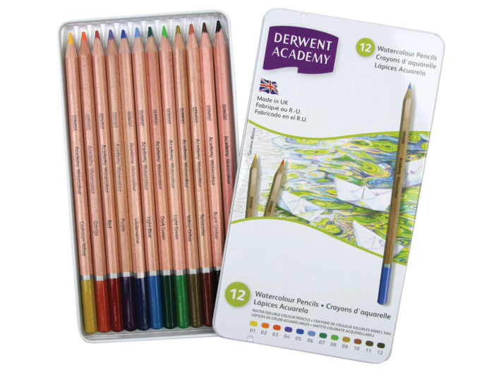 Watercolour pencils Derwent Academy in metal box