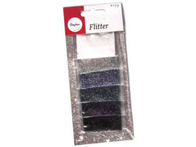 Glitter Rayher 6x2g 6 colours assortment silver/black