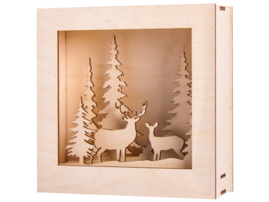 3D medinės figūrėlės Rayher šviečianti dėžutė Winterland 20x20x6.6cm 14 dalių