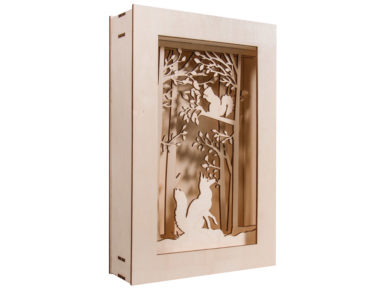3D medinės figūrėlės Rayher šviečianti dėžutė lapė miške 20x30x6.6cm 15 dalių