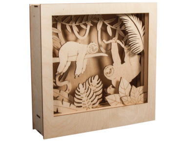 3D medinės figūrėlės-šviečianti dėžutė Rayher tinginys 24x24x6.5cm 11 dalių