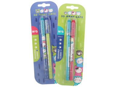 Gēla pildspalva izdzēšams M&G So Many Cats 0.5 zila 2gab. asorti blisterī