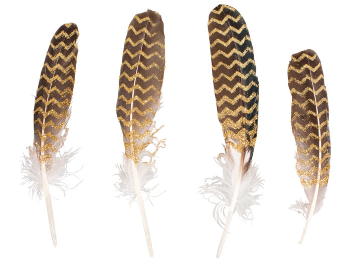 Decorative feathers Rayher with glitter printing